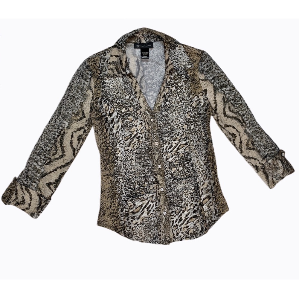 Animal Print Different Pattern Ruched Blouse - image 1